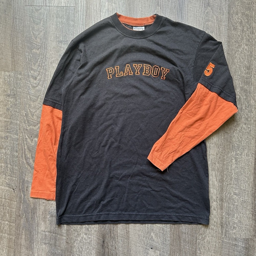 1980/90s Playboy Long Sleeve Shirt Vintage Size L Orange Black Halloween Vintage
